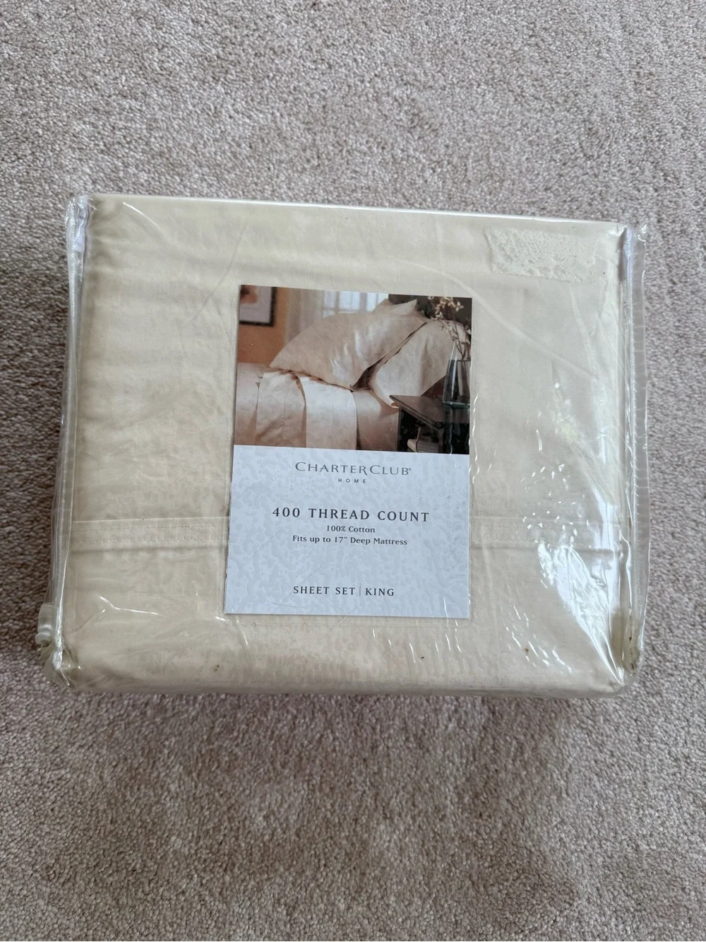 Charter Club King 400-Thread Cotton Sheet Set in Ivory